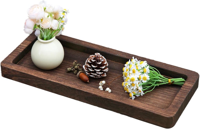 Hatway Wooden Decorative Tray Candle Holder Long Wood Tray Home Decor,Centerpieces Plates for Table centerpieces for CoffeeTable,Christmas Decor - Image 2